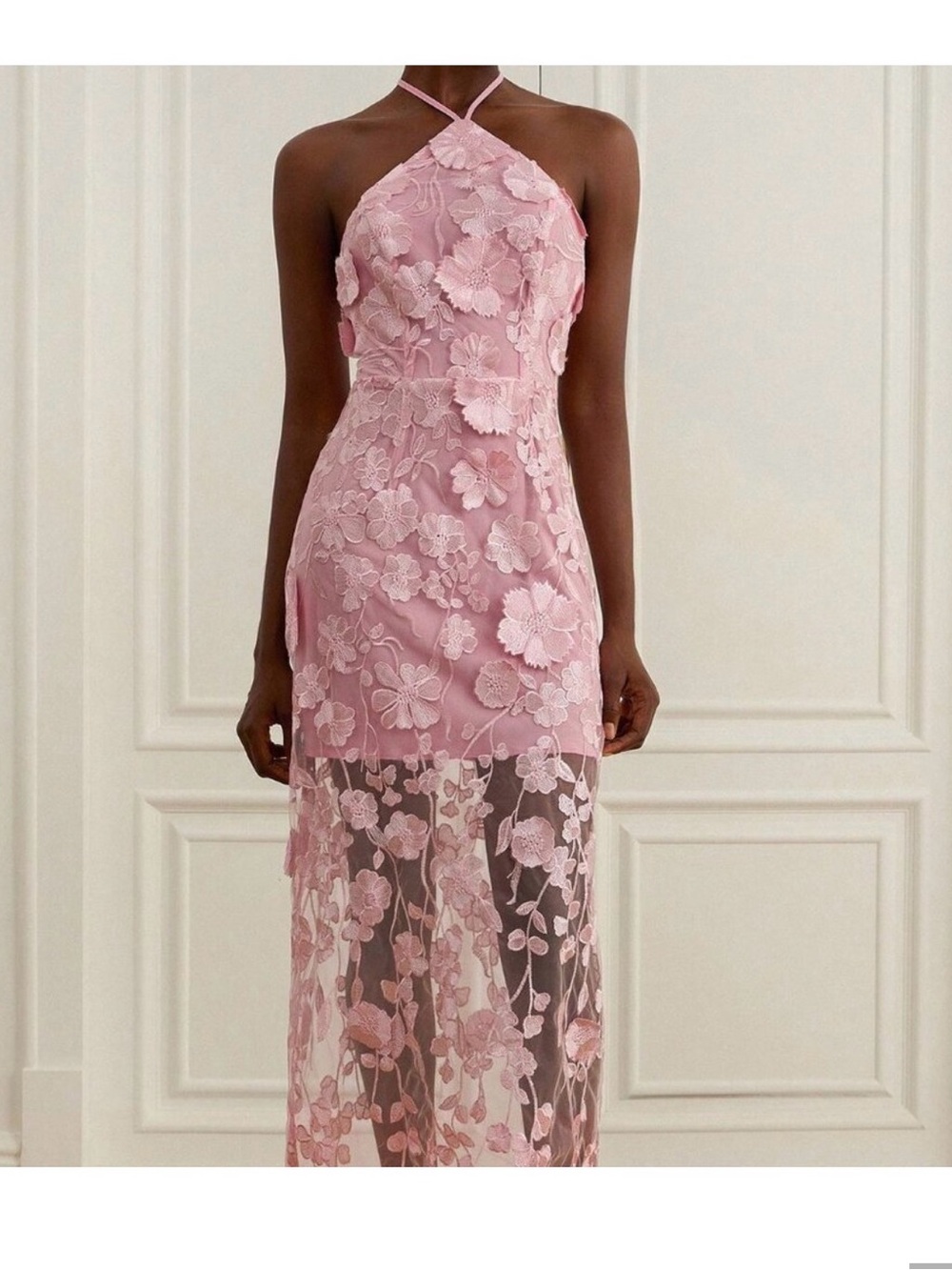 Pink Elegant Women's Floral lace Backless Dress